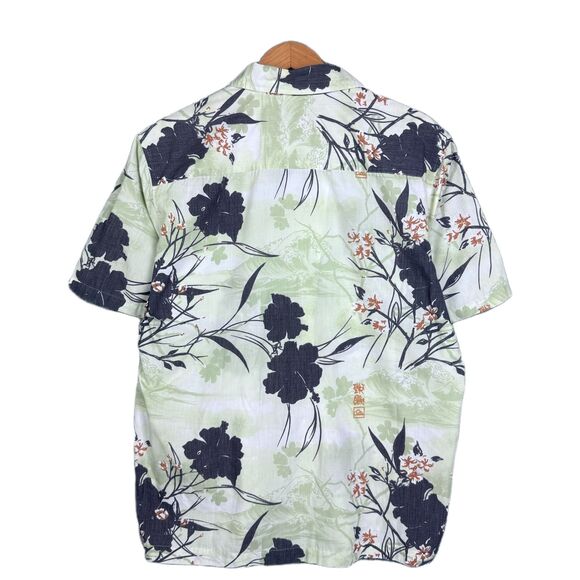 Vintage Quiksilver Hawaiian Shirt Ukiyo-e Japanese Print Green Black Men’s M - Picture 4 of 12